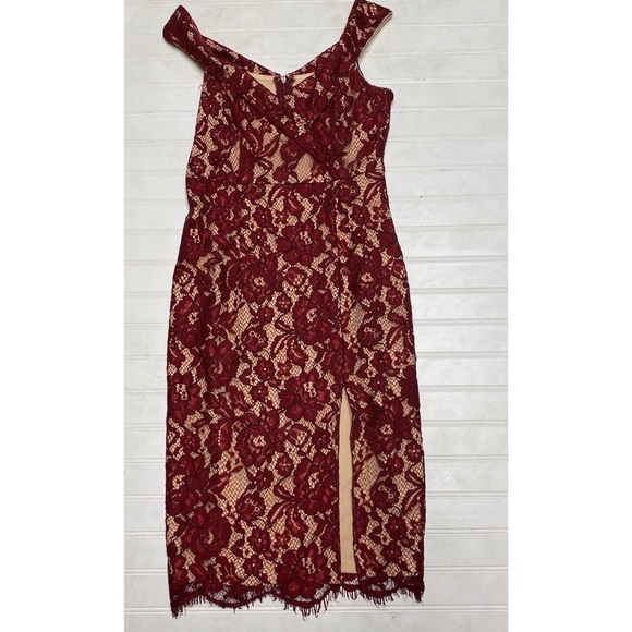 LuLu’s Wine Colored Lace Nude Underlay Midi Dress - Picture 4 of 8